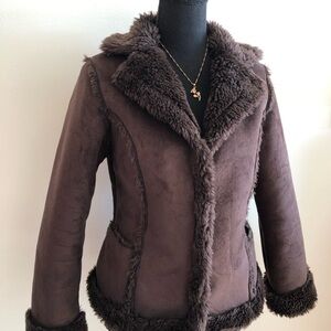 Women's Brown Faux Fur Trim Jacket